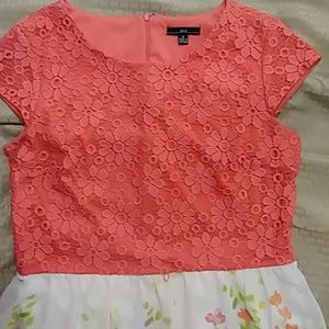 Dress with lace top and floral bottom. Size16 R&K